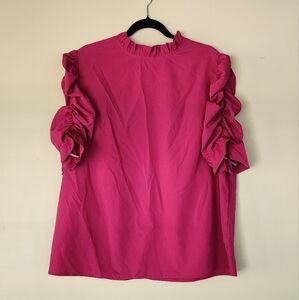 Elegant Pink Ruffle Sleeve Top